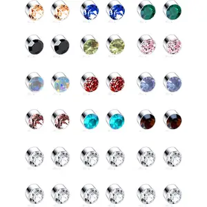18 Pairs Magnetic stud Earrings Colors CZ Earrings Set Fake Earring Jewelry Clip on No Piercing Earrings Studs for Women Men 4MM 6MM