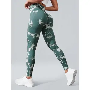 6 pcs Women's Tie Dye Pattern Ruched High Waist Sports Leggings, Casual Sporty Comfy Breathable  High Stretch Skinny Pants for Yoga Gym Workout Running, Ladies Sportswear for All Seasons, Tummy Control