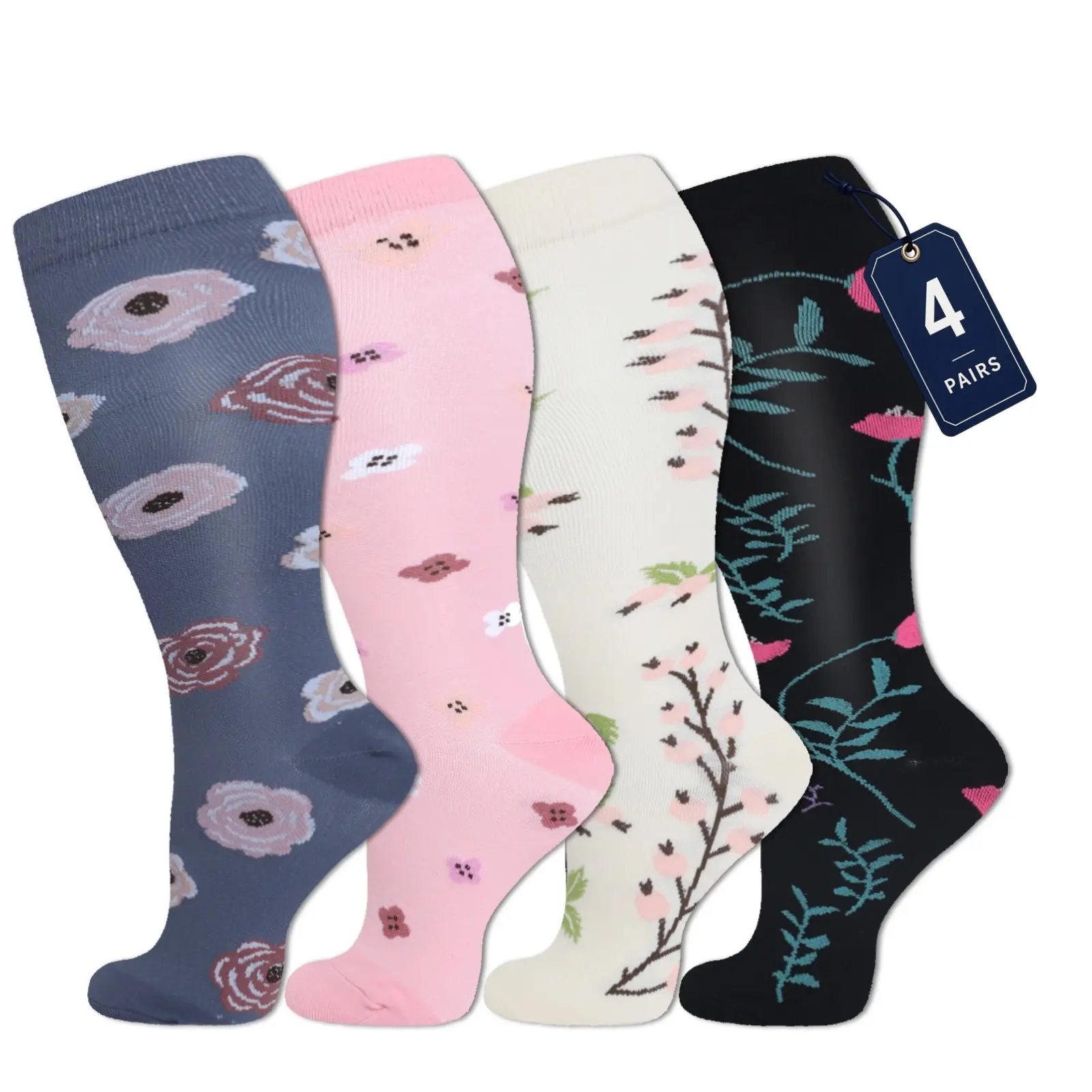 Compression Socks 4 Pairs Plus SIze For Men & Women,Reduces Tiredness,All-Day Comfort For Running、Working、Cycling、Outdoor Activities