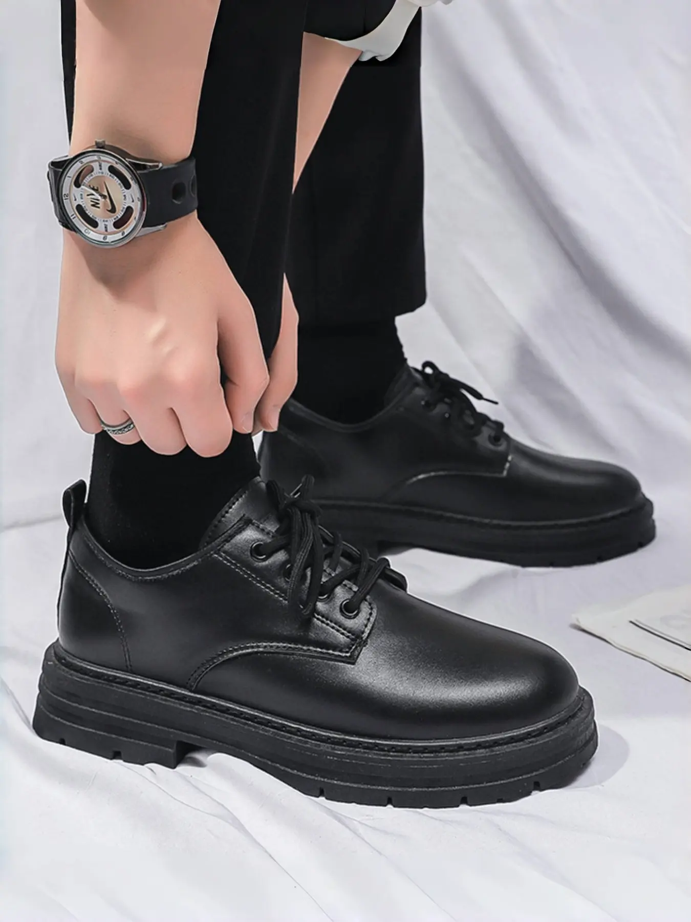 Men's Business Leather Shoes, British Style Thick Sole Formal Wear, Casual Fashion Sneakers for Teenagers & Students