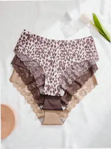 Plus Size Lingerie Set Spliced Lace Animal Print Date Night Intimates