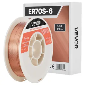 VEVOR Solid MIG Welding Wire, ER70S-6 0.03-inch 10 LBS, Low Spatter Mild Steel Welding Wire with High Deoxidizers for All-Position Gas Shielded Welding