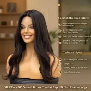 SIERRA - 20" Natural Brown Comfort Cap Silk Top Custom Wigs