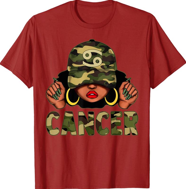 Cancer Queen Black Woman With Cap Camo Afro Girl Zodiac T-Shirt Hoodie Sweatshirt Unisex Cotton