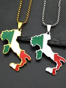 Italy Map Flag Pendant Necklace Men Women Gold Silver Color Stainless Steel Ethnic Nation Country Chain Patriotic Gift