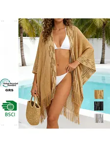 Women Summer Lightweight Shawl Scarf for Beach Vacation Cover Up Bikini Top Layer UV Protection Flowy Fringe Kimono Style Open Front Cardigan Beach Cover Ups