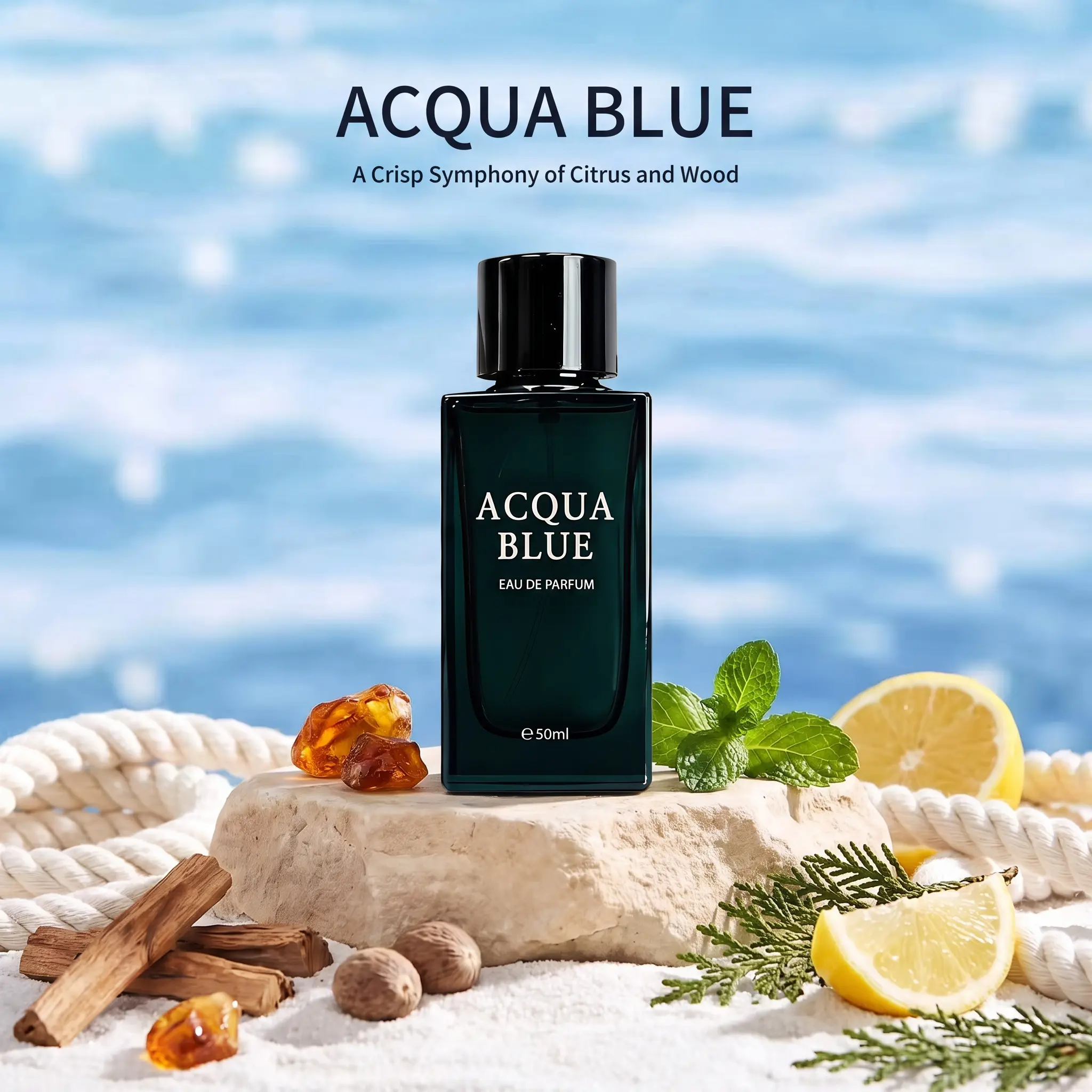 Men's Eau de Parfum, a Youthful and Minty Fresh Citrus Scent with Lemon and Pink Pepper Notes - Long-Lasting 50ml Single Item for Daily Wear, Glass Non-Aerosol Men's Fragrance, Peppermint, Gluten Free, Edp, Aluminum Free, All Natural, 24 Months, Chemical,