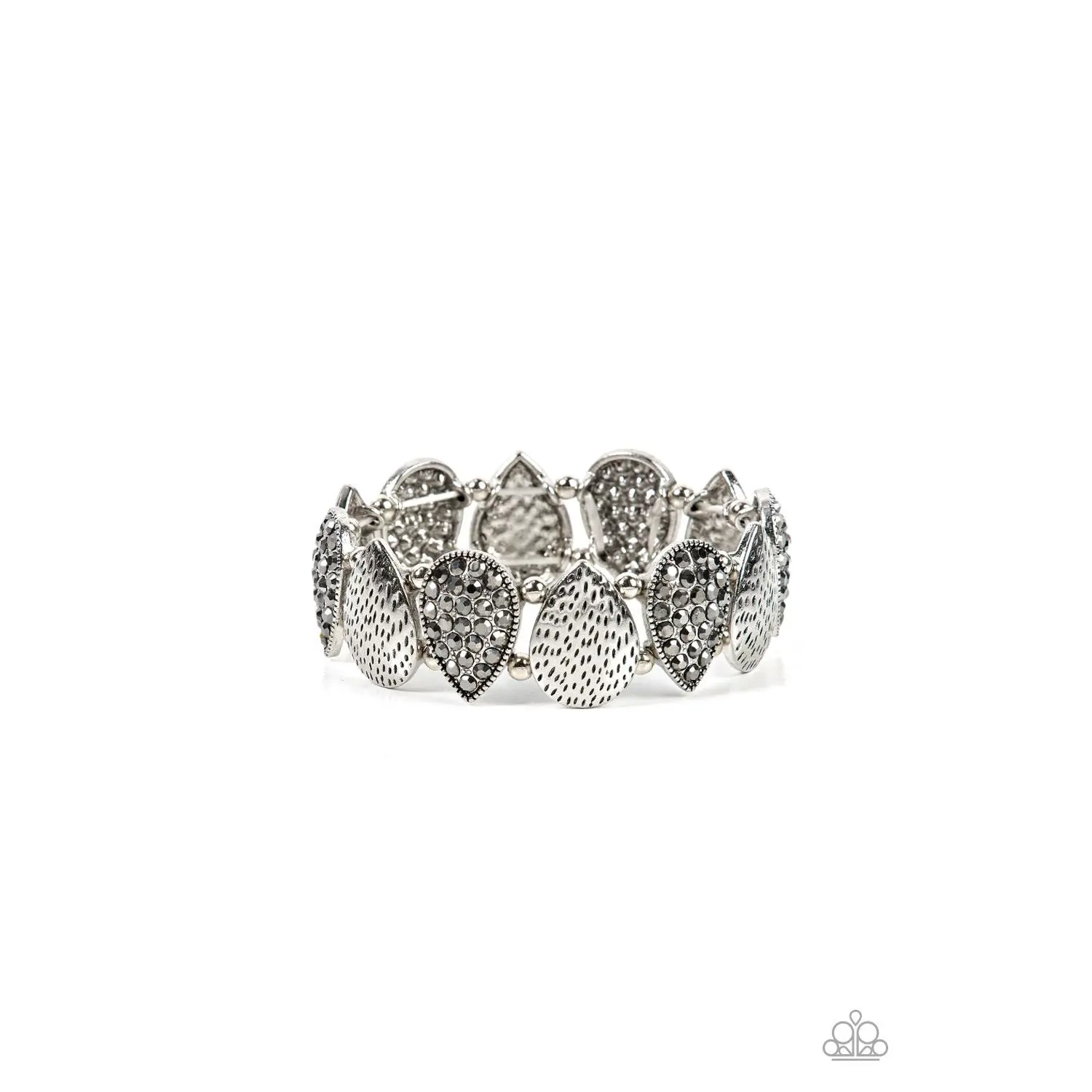 Playing Favorites - Silver Hematite Rhinestone Teardrop Stretchy Bracelet - Paparazzi