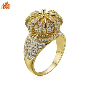 [FLAME] Super Shiny Crown Ring for Men, Rap 18K Gold High-End Hip-Hop Ring, Urban Streetwear Statement Jewelry,versatile party,hip hop jewelry,modern man,A gift for a friend