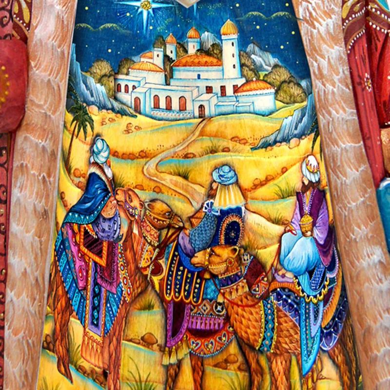 Three Kings Santa Hand-Painted WOODCARVED Masterpiece by G. DeBrekht - Nativity Holiday Decor - 210223SE