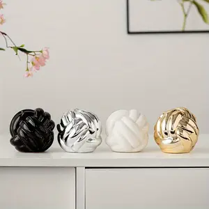 1pc Nordic Style Luxury Modern Ceramic Decorative Ornaments, Line Texture, Suitable for Home And Office, Minimalist Desktop Sculpture, Ideal Choice for Mother'S Day Gifts, Relatives And Friends Living Room Interior Decoration Items Silvery