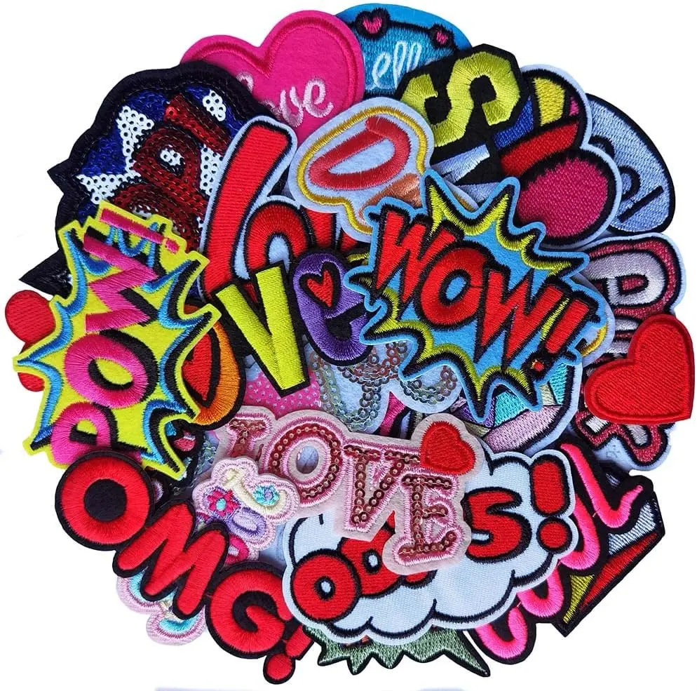 25pcs Assorted Word Sew-On or Iron-On Patches - Fabric Decor Applique for Clothes, Hats - DIY Craft Sewing Supplies for Craft Enthusiasts