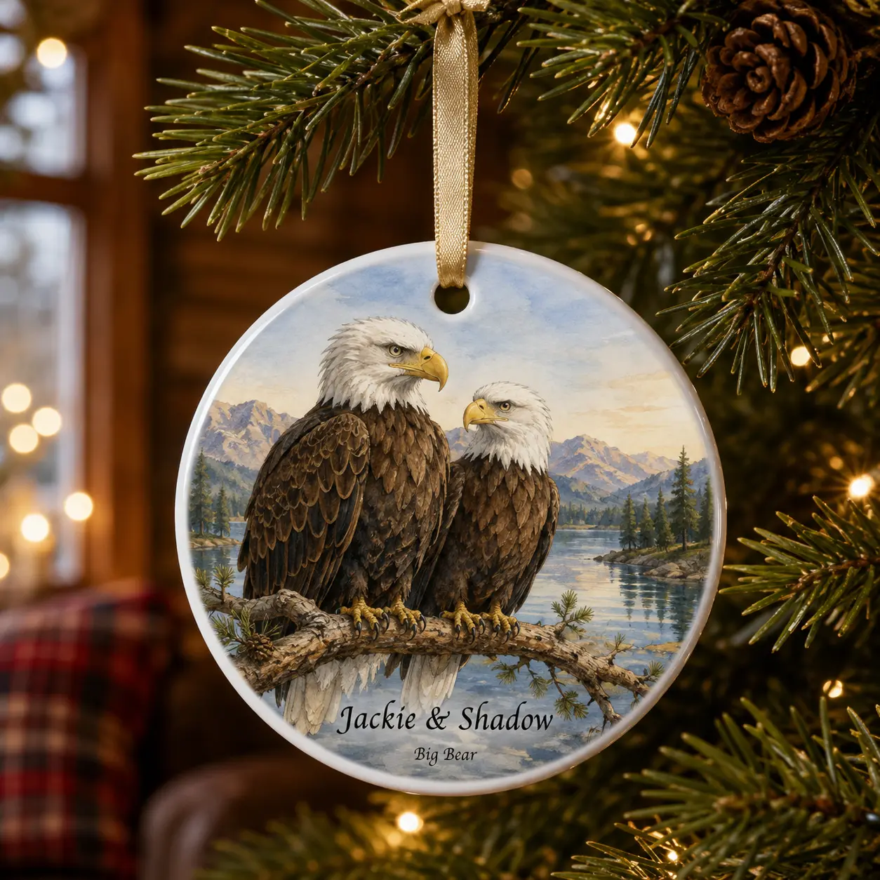 Jackie & Shadow Double-Sided Ceramic Christmas Ornament, Jackie Memorial Tribute Bald Eagle Keepsake, In Loving Memory Eagle Ornament