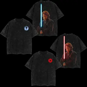 Anakin Sith Lord and The chosen one Dark and Light Double Printed Wars Oversize Hoodie Tshirt Acid Washed Tee TV Show Graphic Top Cotton Gift T-Shirt For Comic Lover, Gift T-Shirt For Movie Lover Men's Regular Fit Floral Print Tee streetwear