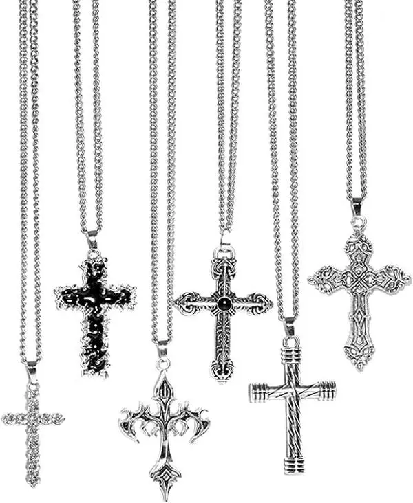 6Pcs Cross Necklace for Men Teen Boys,Stainless Steel Chains for Men Necklaces Gothic Cross Necklace Jewelry AccessorySilver  Black Pendant Jewelry 18-24 Inches