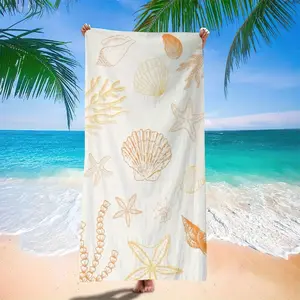 1 Extra Large Microfiber Beach Towel | Lightweight, Sandproof, Quick-Drying and Absorbent with Tropical Shell and Starfish Patterns, Portable and Foldable, Suitable for Travel, Swimming Pool, Yoga, Bathroom and Poolside Accessories
