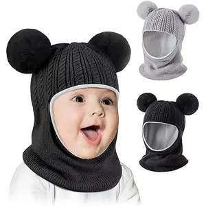 Cute Baby Ear Protectors for Boys and Girls, Fluffy Thickened Woolen Caps, Bonnet with Bunny Ears, Warm Hooded Scarves, Cozy Winter Accessories, Funny Bunny Hat