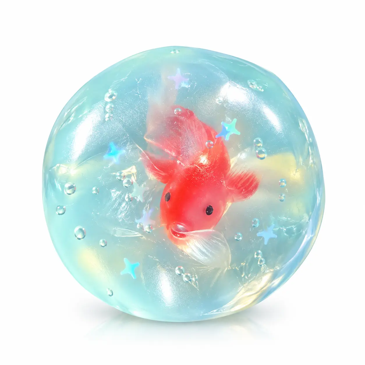 1PC-Goldfish Coconut Oil Squishy Ball, Shapeable No Rebound Crystal Ball, Transparent Jelly With Embedded Goldfish Sensory Play Toy, Desk Decor for Study & Work, Play Gift for Adults & Kids