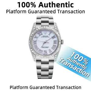 Rolex Oyster Perpetual 114200 Automatic Movement 34MM Custom White Mother-of-Pearl Dial Stainless Steel with Aftermarket Diamonds Ladies' Watch WHT031035