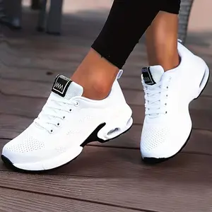 [Air Cushion Comfort Sneakers] Women's Air Cushion Sneakers, Flying Woven Shock Absorbing Running Shoes, Lace Up Comfortable Outdoor Sports Shoes