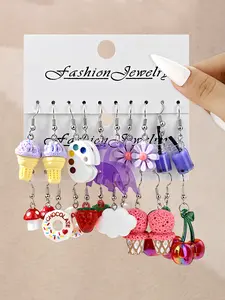 10-20pcs Fun Series Birthday Gift Earring Set, Earring Stacking Set, Fruit Veggie Earrings, Cute Jewelry for Women & Girls, Perfect Party Favors, Unique Present Idea