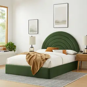 Solana Arched Performance Velvet Queen Platform Bed in Moss Green