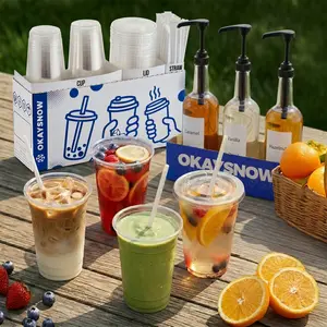 50 Pack 12–24oz Clear PET Cups with Lids & Straws | BPA-Free Iced Coffee & Party Cups Bulk Set tiktokshopspringglowup