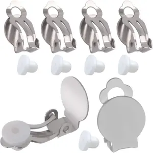Clip-on Earring Findings, 20pcs (10 Pairs) Round Flat Tray Earring Clips Blank Earring Setting Components with 20pcs Earring Pads for Non-Pierced Ears DIY Earring Making -Silver