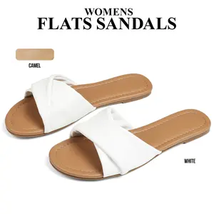 CYNLLIO Womens Flats Fashionable Flat Sandals Open Toe Comfy Breathable Slides Slip On Party Outdoor Work Casual Beach Vacation Spring Sandal Shoes