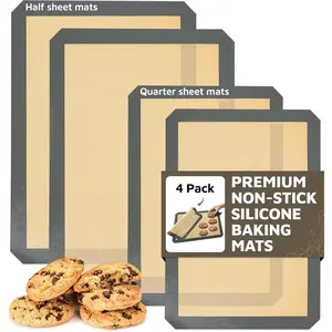 4 Pack Nonstick Silicone Baking Mats 2 Half & 2 Quarter Size Thick Heavy Duty Reusable Mats for Baking Macaron Cookie Kitchen Counter