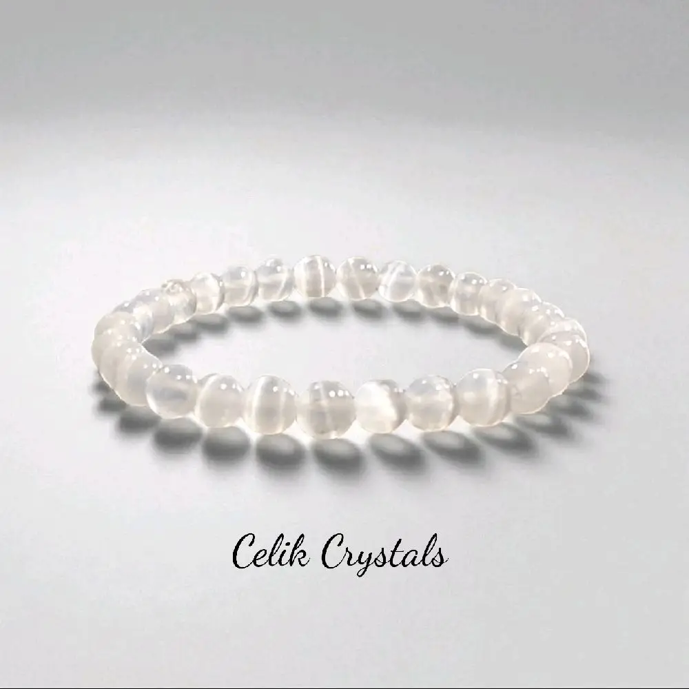 Selenite Bracelet Natural Stones High Grade Unisex Healing Bracelet Handmade