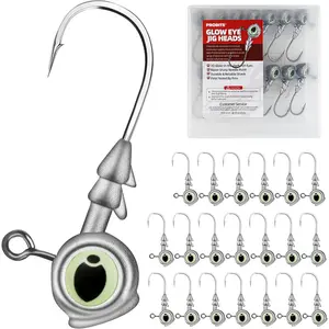 Glow Eye Jig Head, 20pcs Jig Heads Fishing Hooks with Luminous Eyes, 4 Sizes Assorted, Sharp Hook for Soft Lures, Saltwater & Freshwater Fishing sea stuff