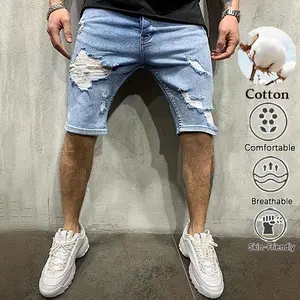 Breathable high-cotton fabric with a light wash and heavy distressing. Ideal for summer streetwear and casual outings.