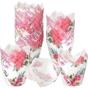 200 Pcs Pink Tulip Cupcake Liners – Flower Baking Wrappers for Mini Cupcakes, Weddings, Bridal Showers & Rustic Party Decorr