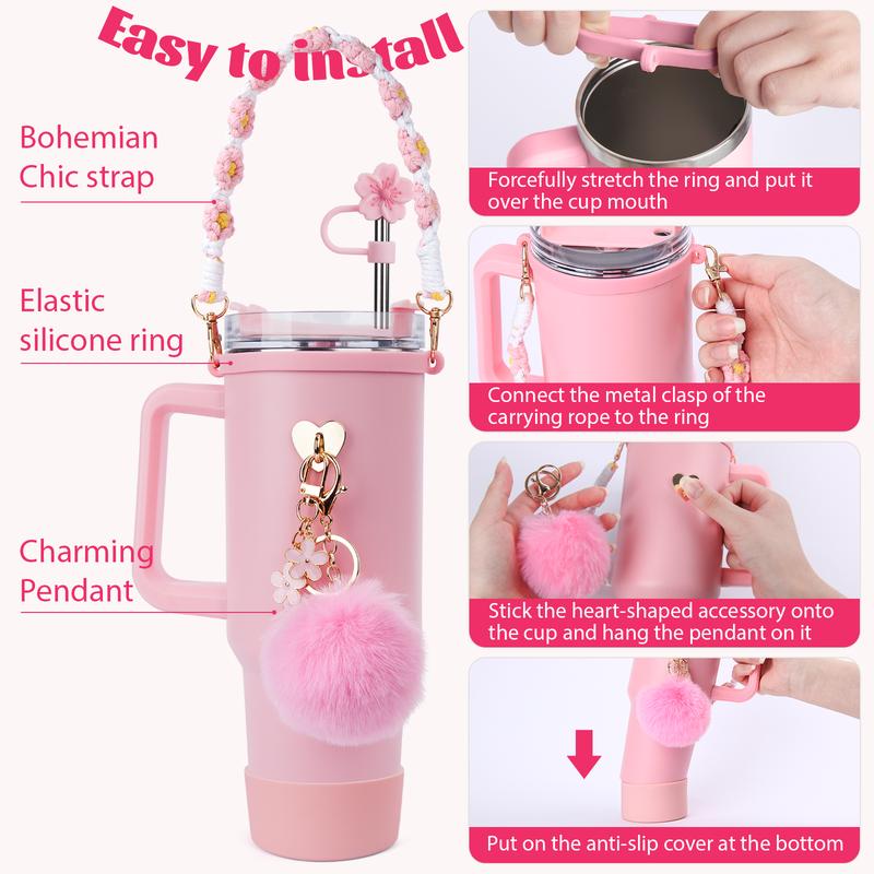 Stainless Steel Vacuum Insulated Cup with Handle and Straw for Children's Women Valentine's Day Birthday Gifts Set, Keep Cold, Hot & Ice, Portable Drinkware Tumbler Water Bottles, Bottled, Flasks funny Tumbler Drinkware Tea Iced Tea girl gifts friendship