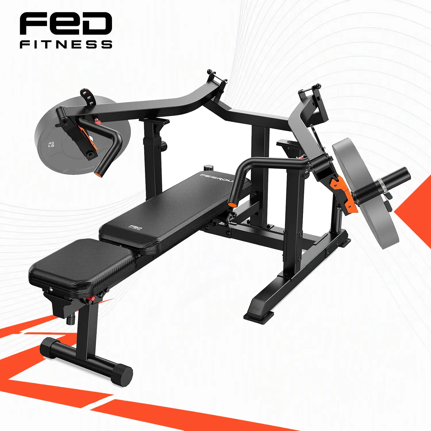 Feierdun FED Series SO2 Heavy-Duty Chest Press Machine - 4-Level Adjustable Independent Converging Arms, Customizable Bench, Safety Arms, 400lbs Load, Deep Press Motion for Home Weight Training