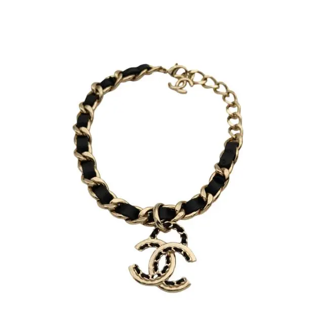 Pre-owned CHANEL Leather Chain Necklace AlloyP236780201