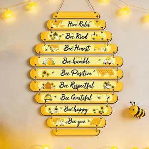 11pcs Bee Decor Sign Hive Rules Decorations Plaque Spring Wall Decor Daisy Honey Bee Sign 11.8" for Home Spring Daisy Sunflower Decorations for Living Room Office Kitchen