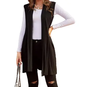 Womens Long Vests Sleeveless Draped Lightweight Open Front Cardigan Layering Vest with Side Pockets Womenswear Tops Casual Fitted