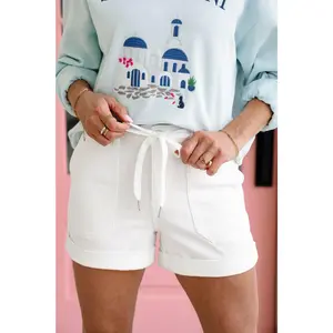 Judy Blue White Cuffed Jogger Shorts