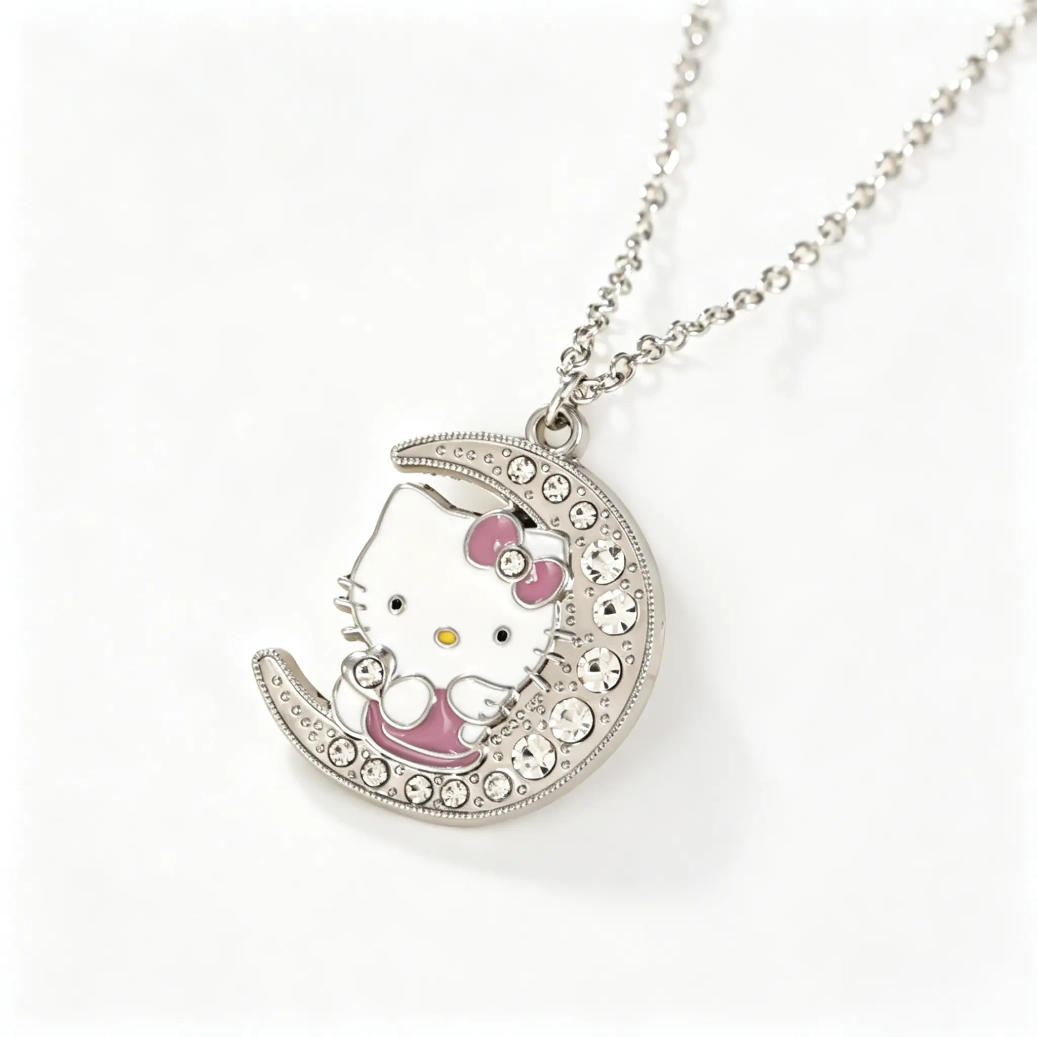 Sanrio Hello Kitty Crescent Moon Necklace, Stylish Cartoon Pendant Jewelry, Fashion Wearable Accessory for Daily Outfits, Ideal Gift for Girls, Teens and Sanrio Kawaii Collectors
