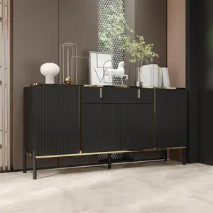 FUFU&GAGA Modern Credenza Sideboard Buffet with Drawer & Pop-Up Doors, Buffet Sideboard Storage Cabinet with Black Metal Legs