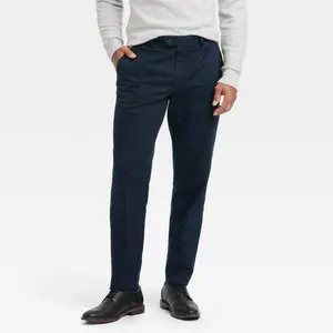Men's Extended Tab Slim Fit Trousers - Goodfellow & Co Navy Blue 34x30: Cotton-Spandex Blend, Tapered Leg, Machine Washable
