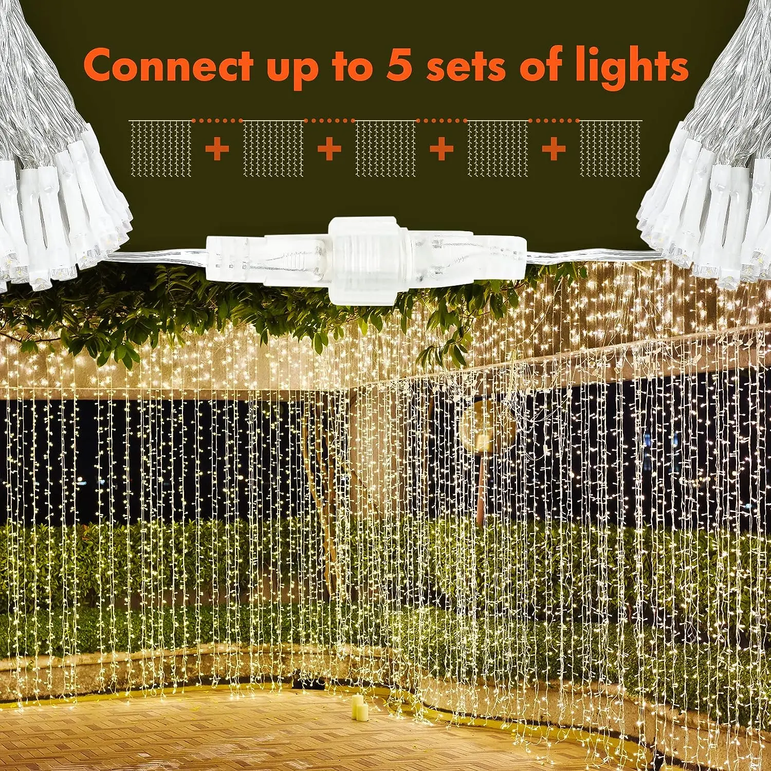 Twinkle Star 300 LED Window Curtain String Lights: Waterproof Warm White Backdrop Decor (8 Modes)
