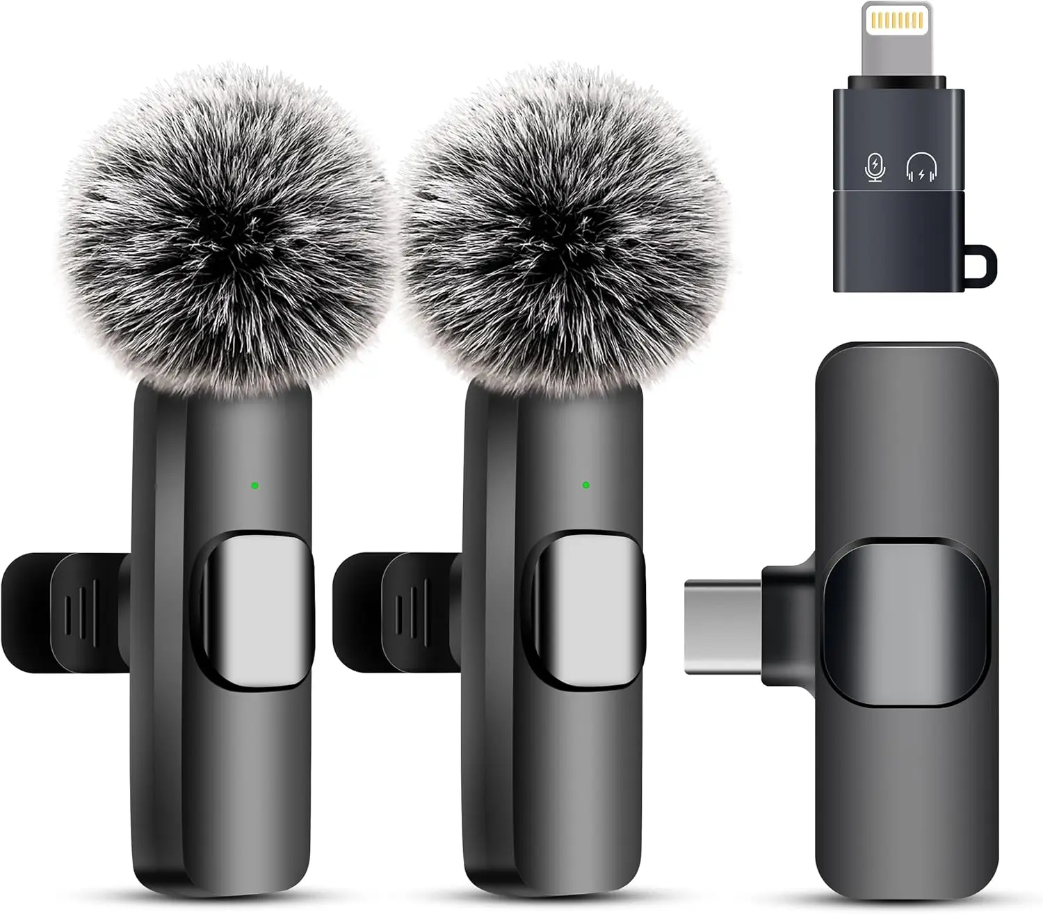 Wireless Microphone for iPhone iPad and Android Phone, 2 Pack Wireless Lavalier Lapel Mic with Noise Reduction, Plug and Play Mini Microphone for Video Recording Interview Podcast
