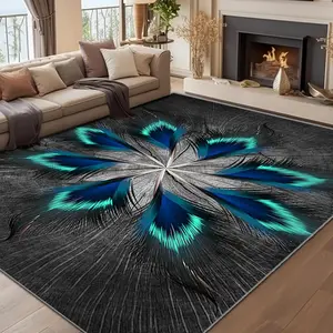 Abstract Peacock Feather Pattern Floor Mat, 1 Count Non-slip Floor Carpet, Water Absorption Dirt Resistance Decorative Area Rug for Home Living Room Bedroom, Abstract Rugs