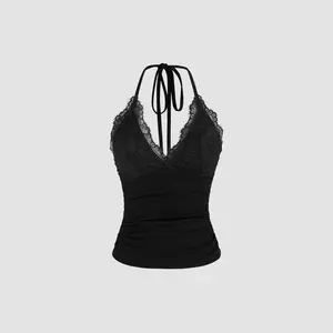 Cider Halter Neckline Solid Backless Crop Top