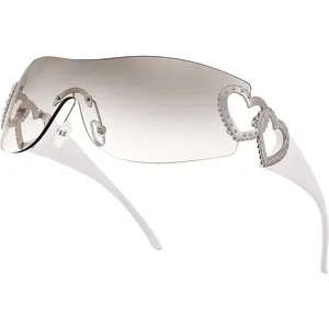 FEISEDY Rimless Y2K Sunglasses Heart for Women Men Fashion Futuristic Wrap Around Oversized Trendy Shield B2981