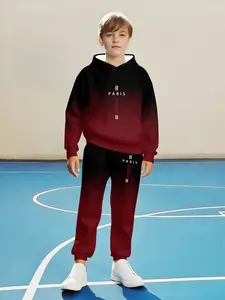 Boys' Fashion 3D Paris Pattern Sweatshirt Set, Casual Long Sleeve Pullover for Spring & Fall, Suitable for Ages 5+, Outdoor Wear