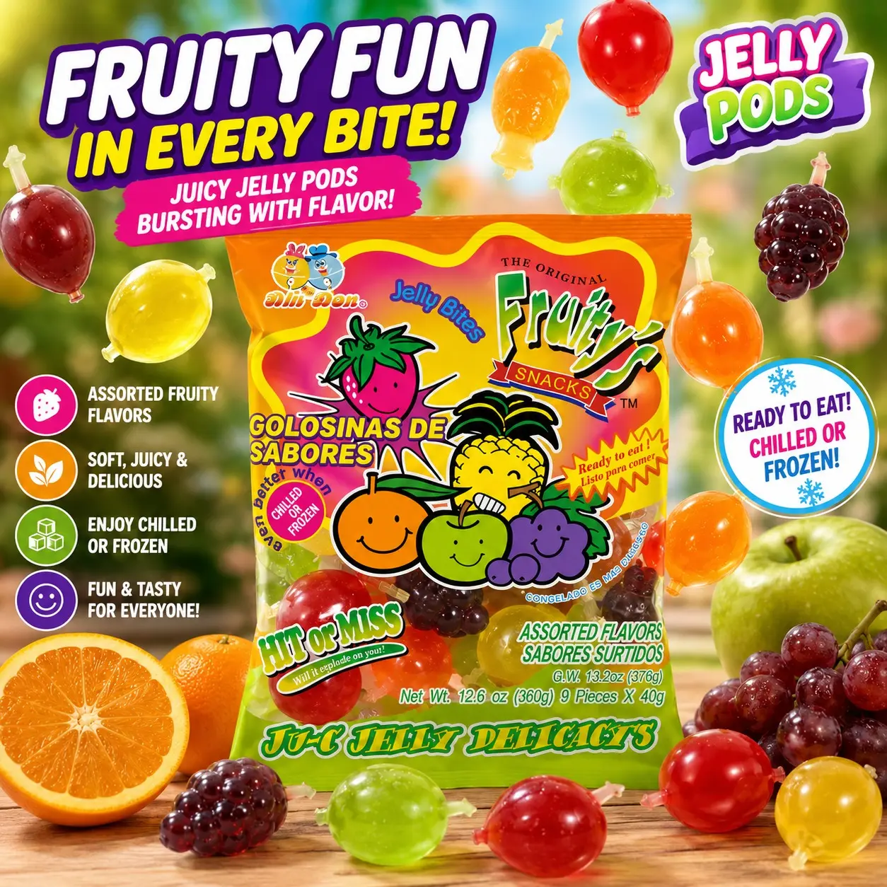 Limited Import Fruity's Ju-C Original Jellies - Gluten-Free Squeezable Assorted Candy Snack Dessert Treats, Cherry & Lemon Flavors, Sugar-Sweet Food with Frozen & Ambient Storage Options